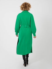 KAOS - Cappotto verde con cintura e maniche blusanti