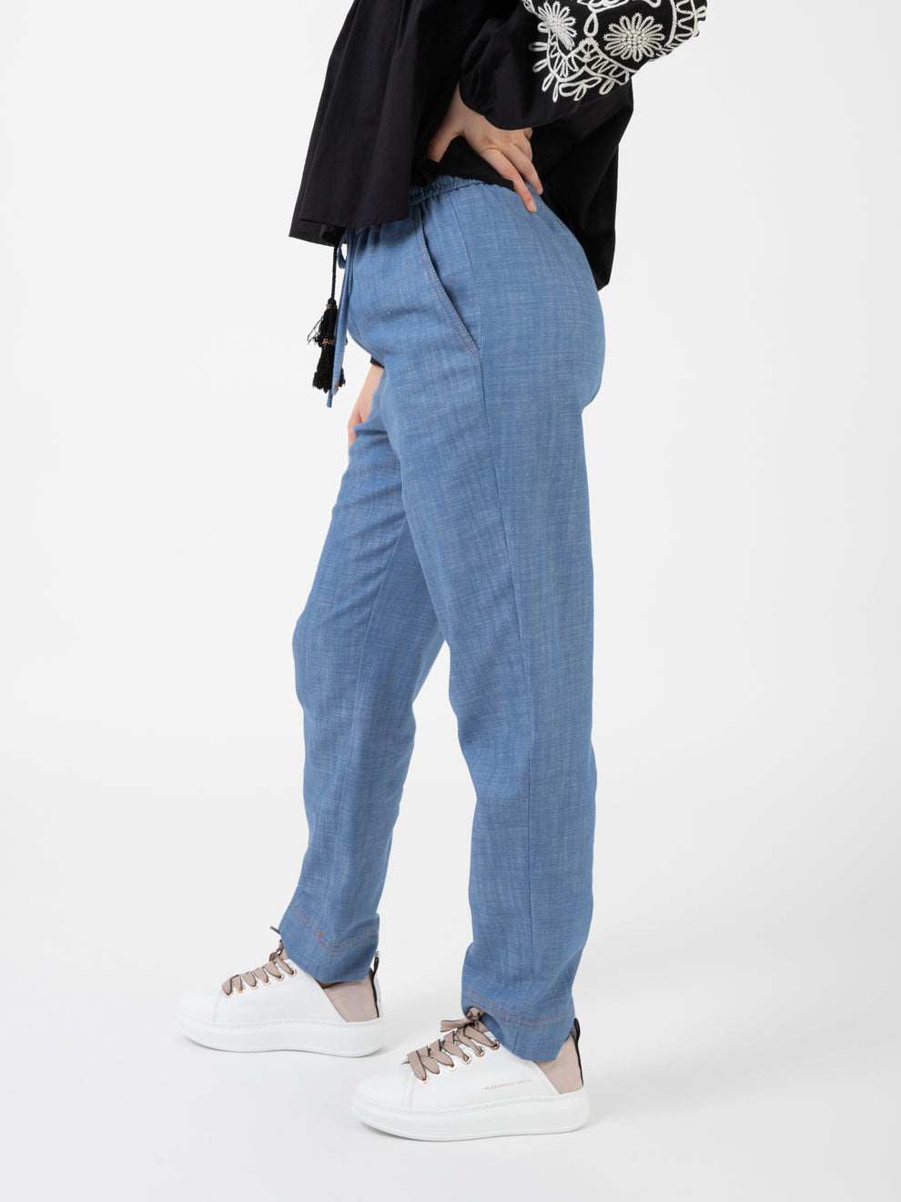 Joggers in tela di cotone azzurro