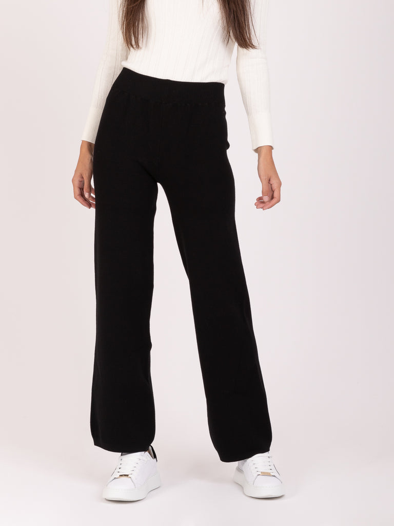 KAOS - Pantaloni ampi neri in maglia con vita elastica