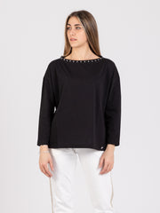 KAOS - Maglia nera con collo strass