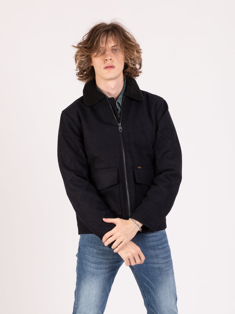 LEE - Giacca Wool nera con colletto sherpa