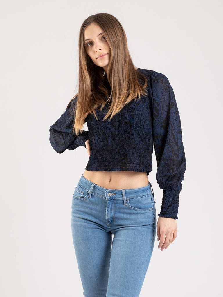 MAISON SCOTCH - Blusa corta fantasia nero / blu