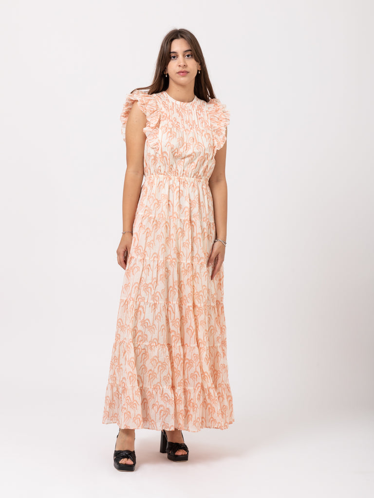 MAISON SCOTCH - Maxi abito in voile stampa palme ecru