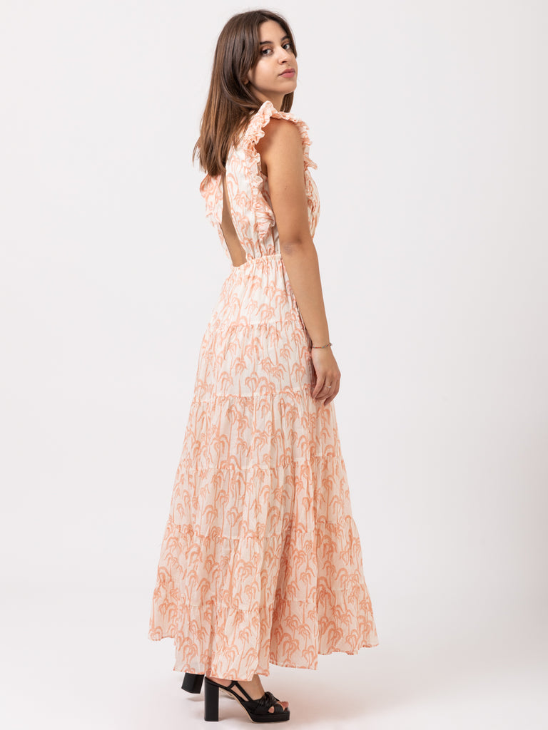 MAISON SCOTCH - Maxi abito in voile stampa palme ecru