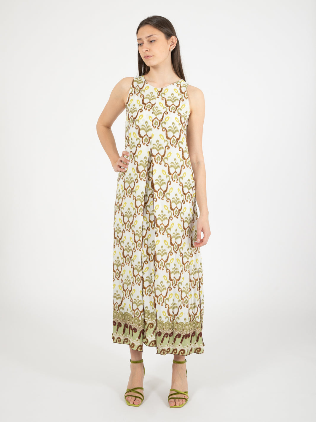 Officinalis long dress with slit green / walnut / lime