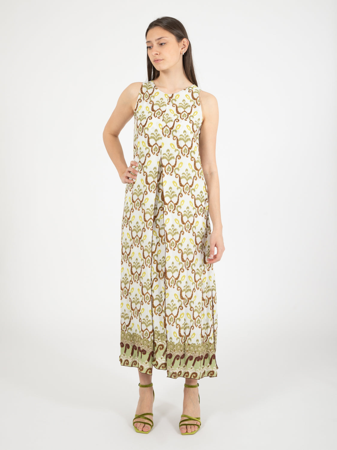 Officinalis long dress with slit green / walnut / lime
