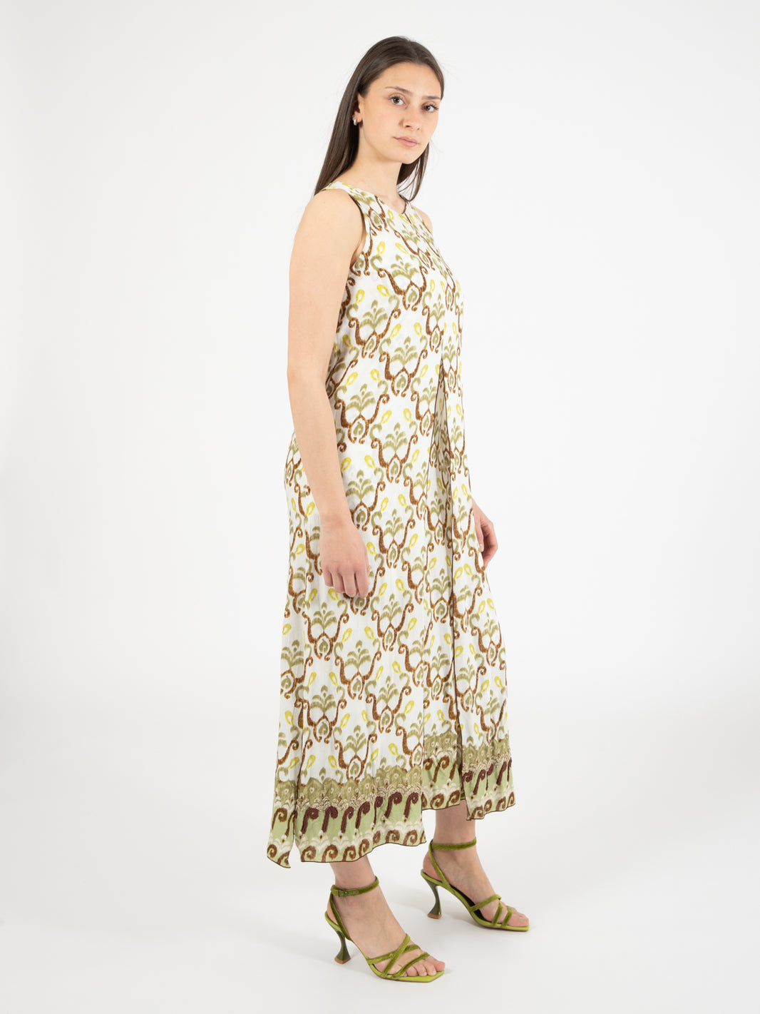 Officinalis long dress with slit green / walnut / lime