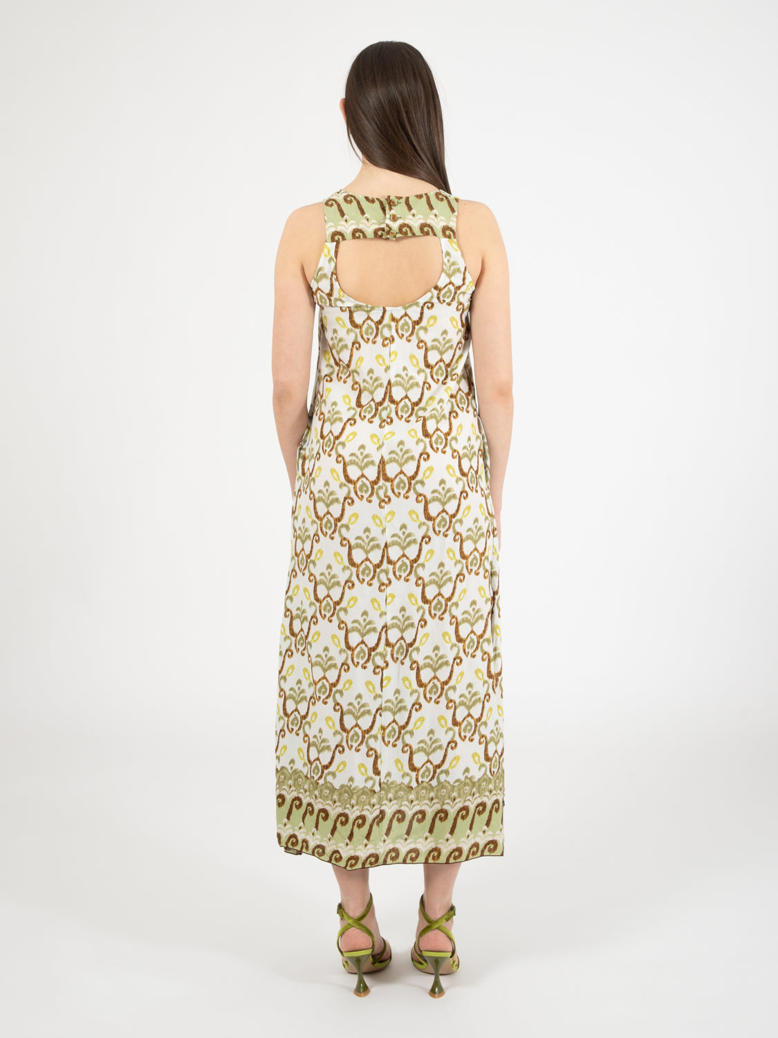 Officinalis long dress with slit green / walnut / lime
