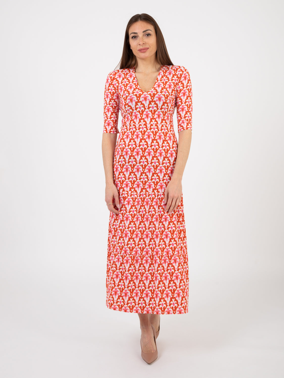 Officinalis long dress red / cream / pink