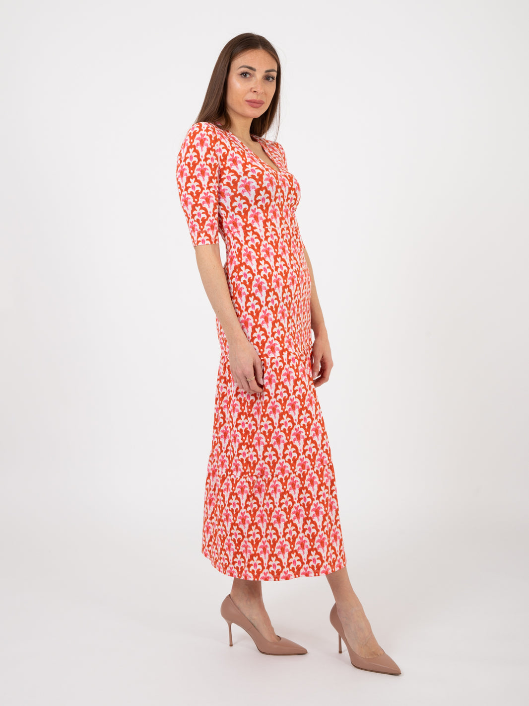 Officinalis long dress red / cream / pink