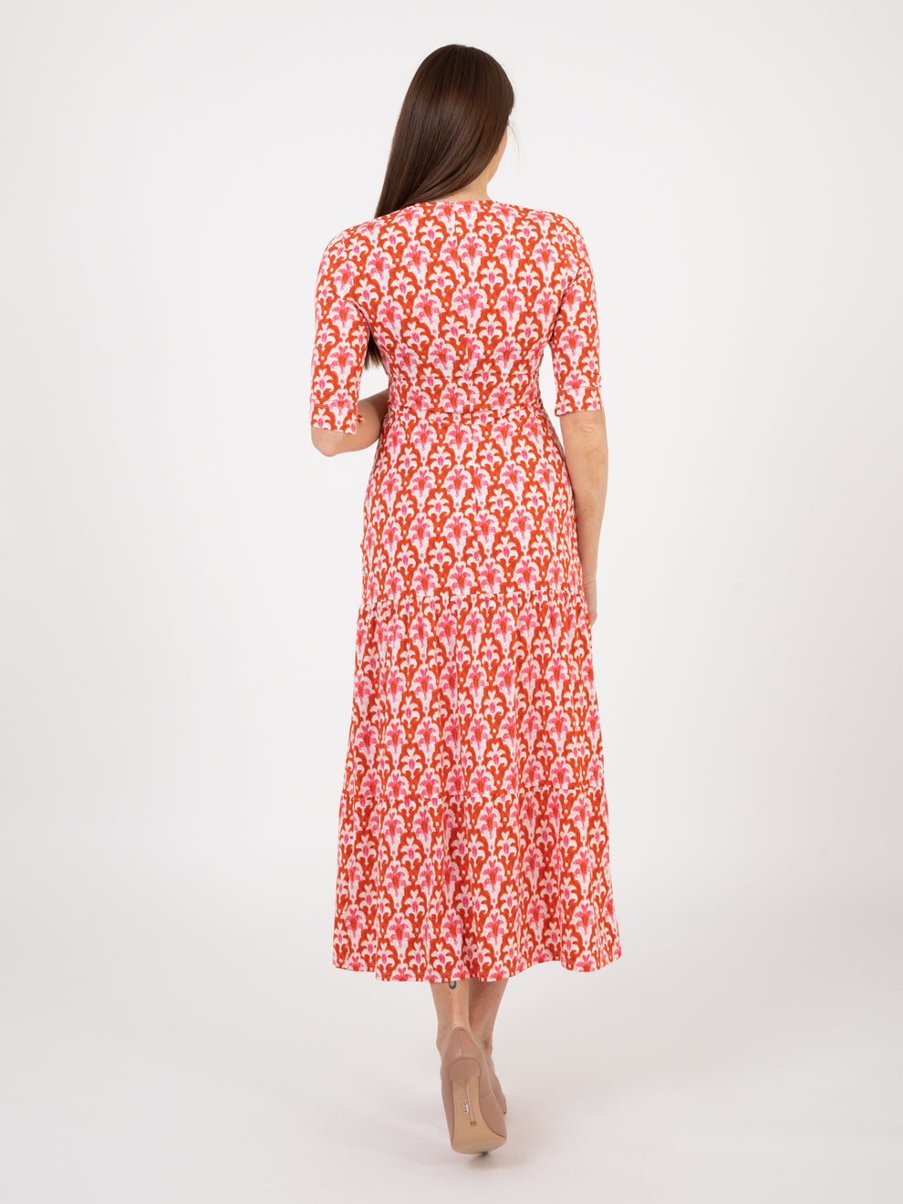 Officinalis long dress red / cream / pink