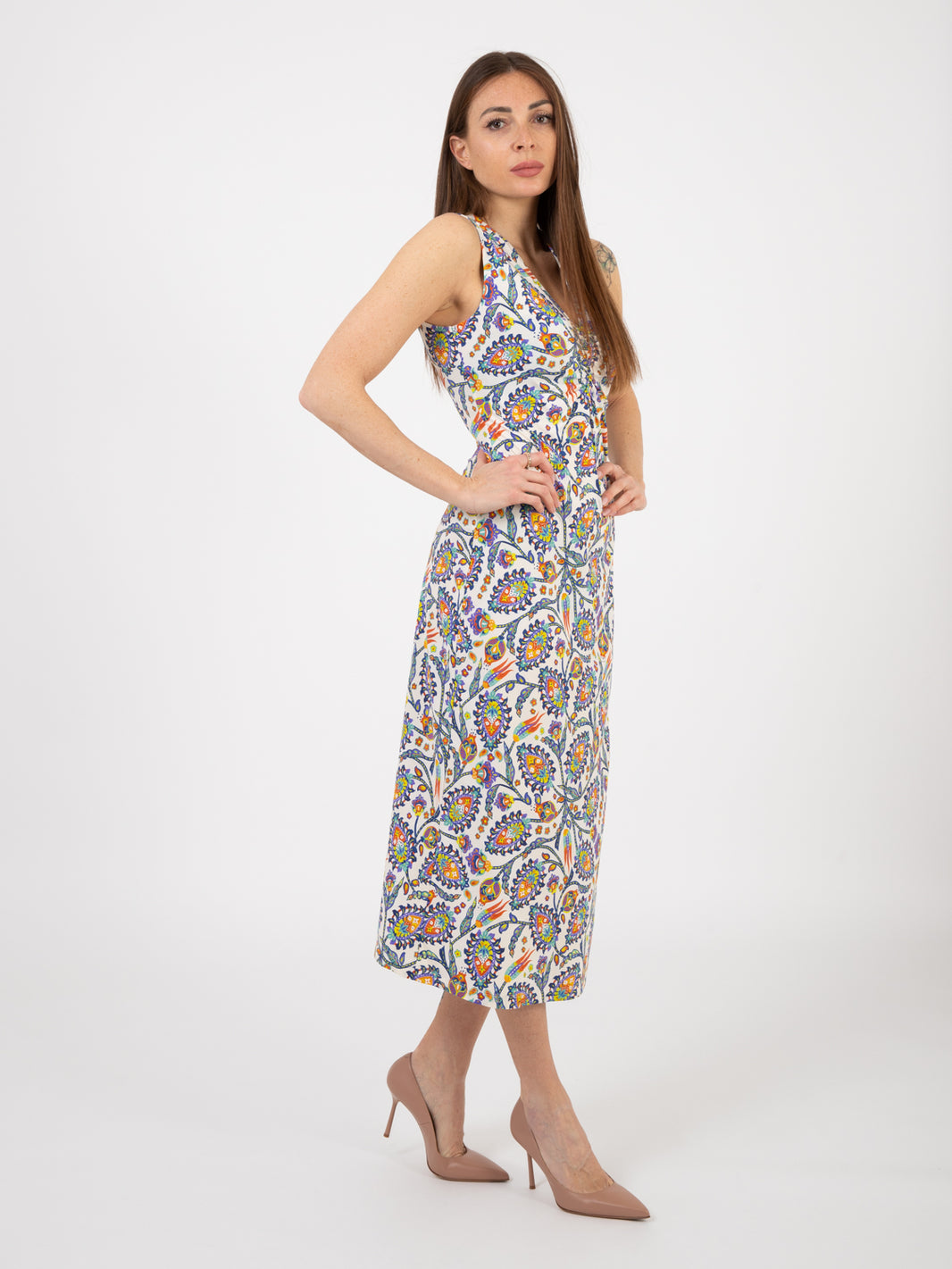 Botanica midi dress blue / orange / green