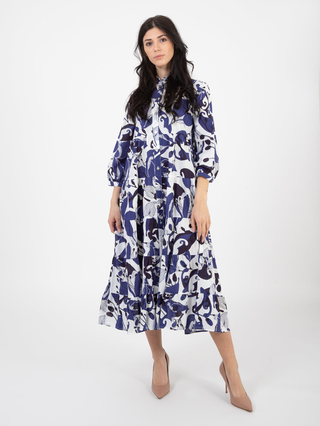 Florum muslin midi dress blue / white / light blue