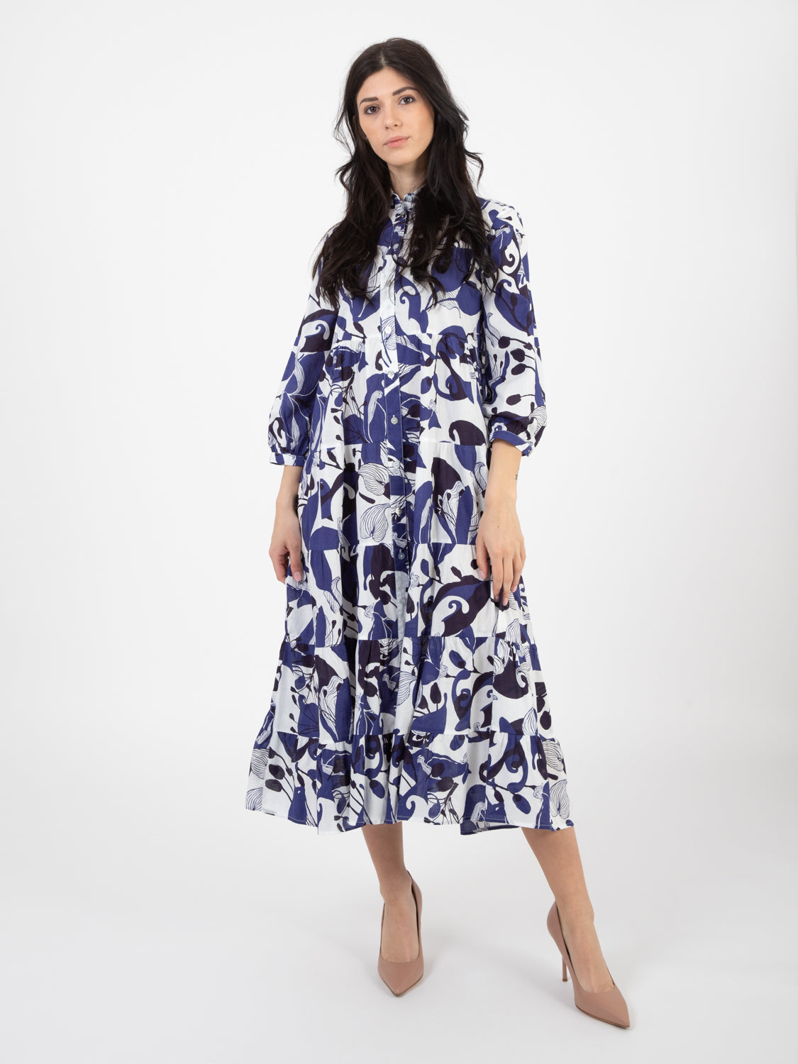 Florum muslin midi dress blue / white / light blue