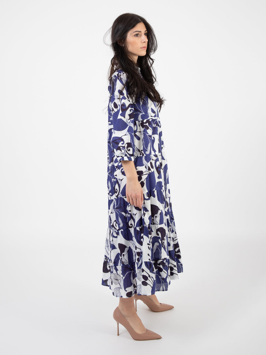 Florum muslin midi dress blue / white / light blue
