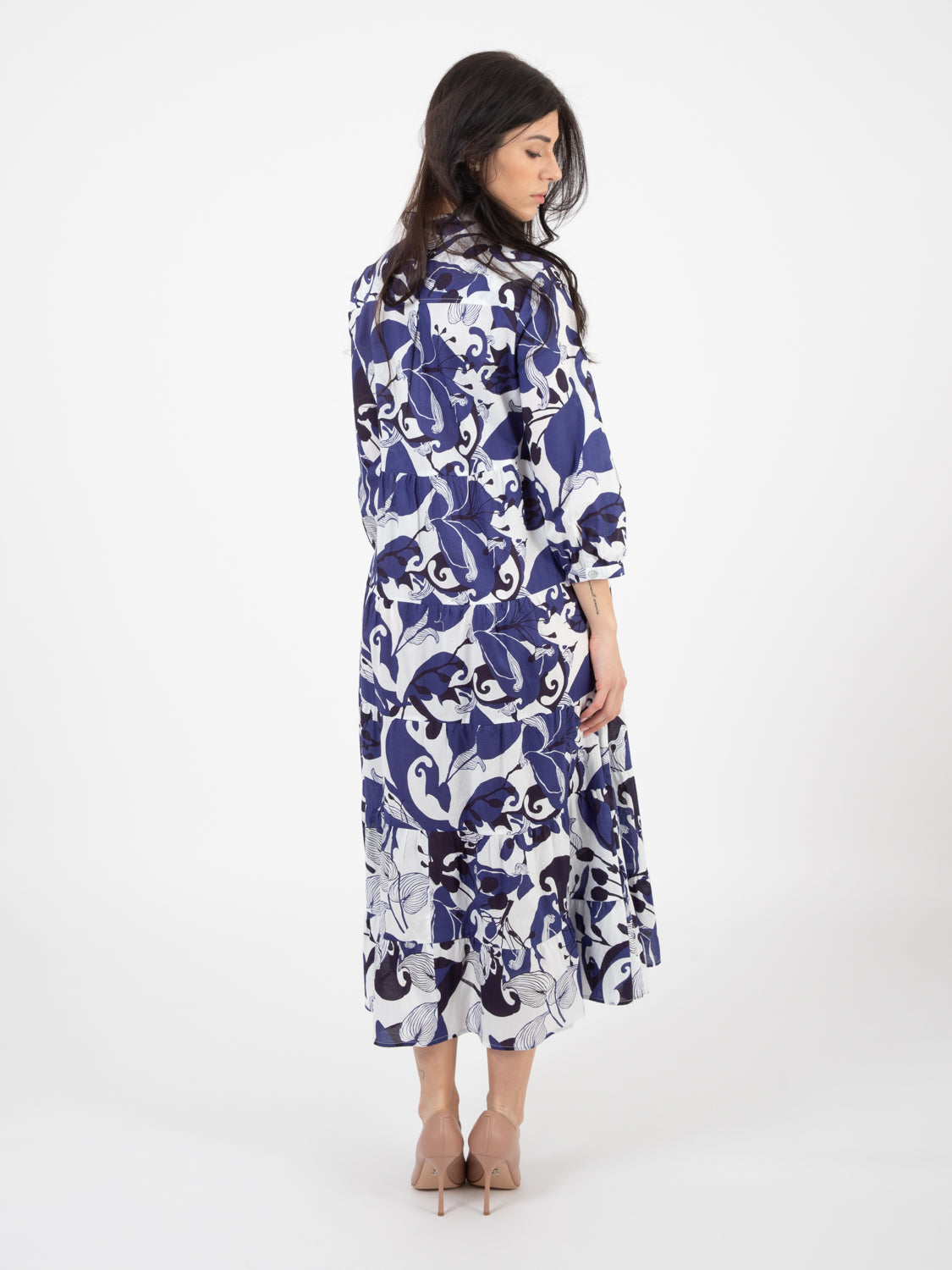 Florum muslin midi dress blue / white / light blue
