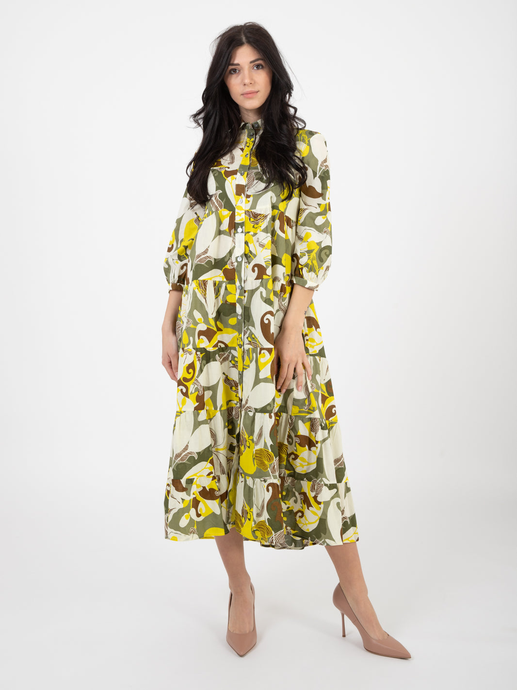 Florum green / brick midi dress