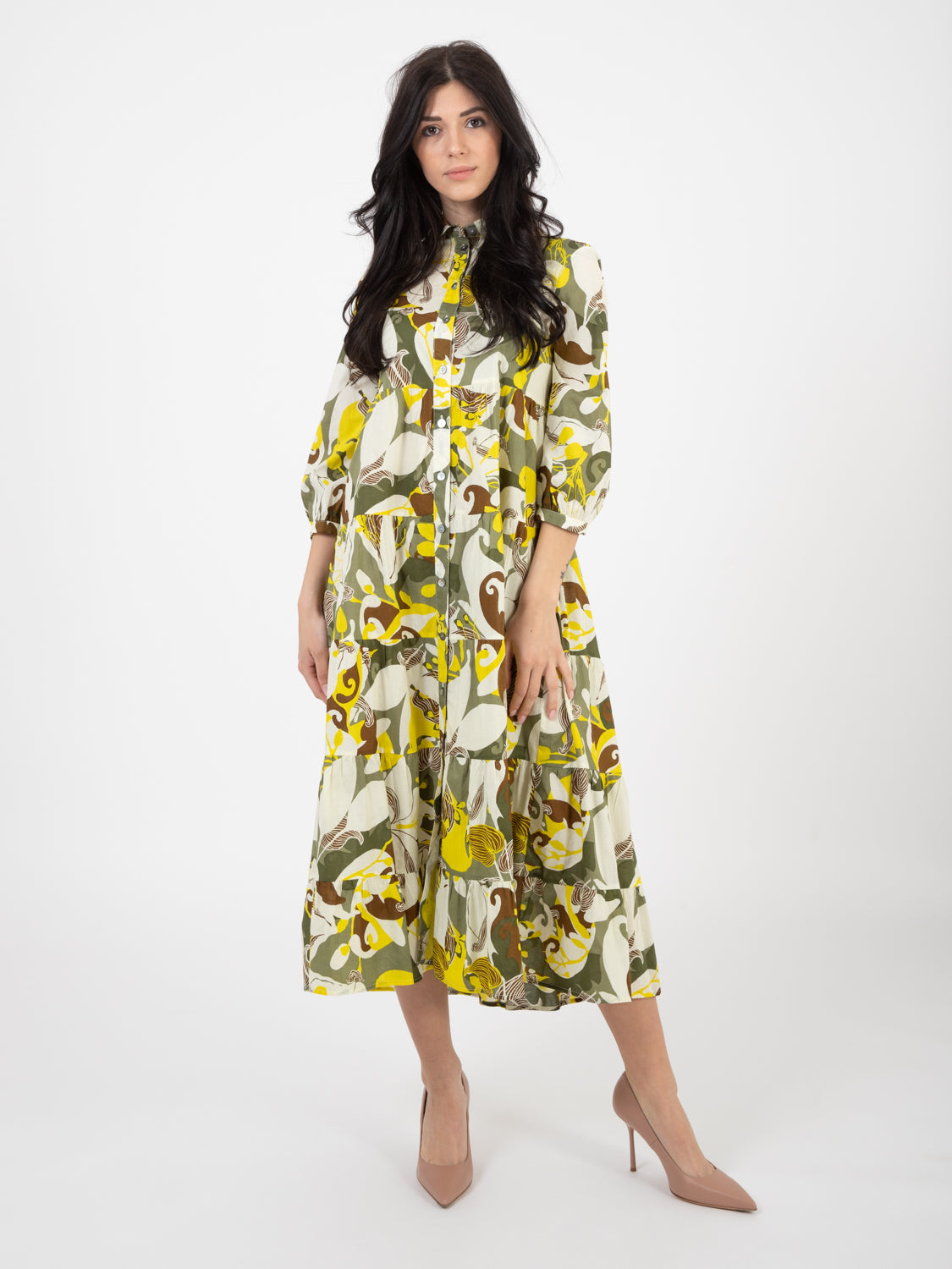 Florum green / brick midi dress