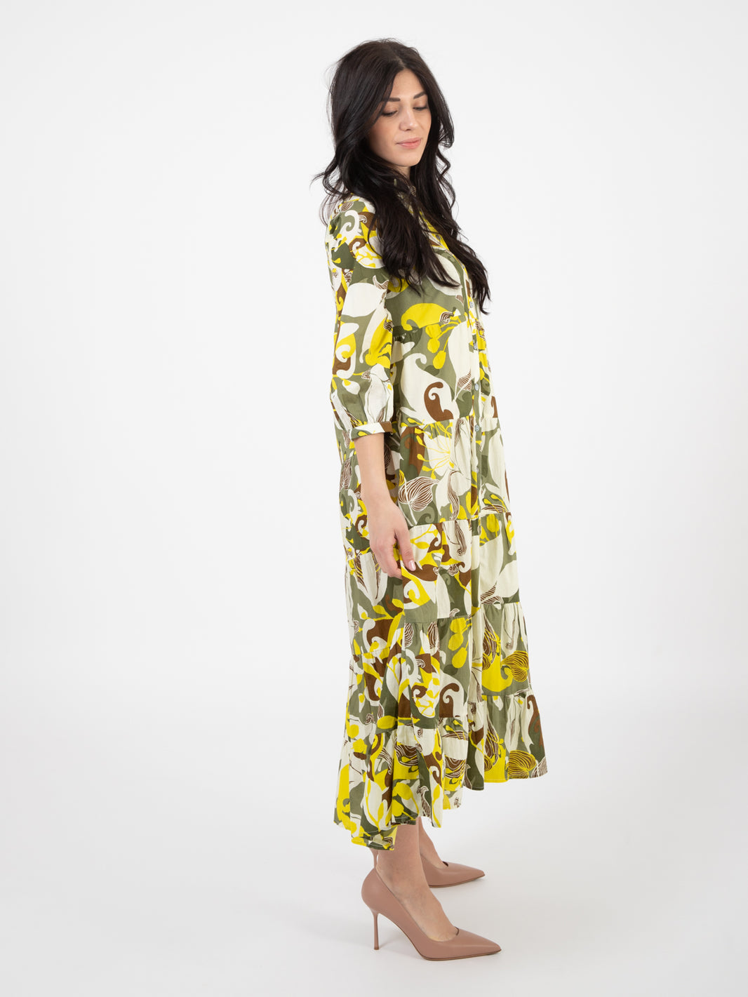 Florum green / brick midi dress