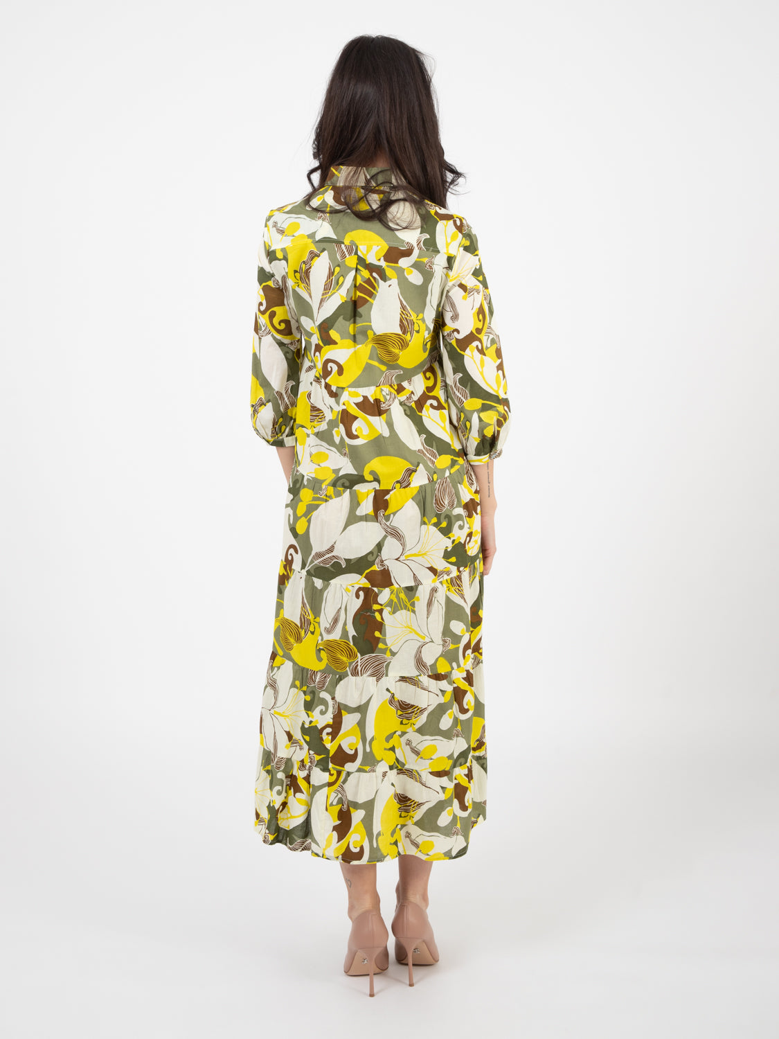 Florum green / brick midi dress