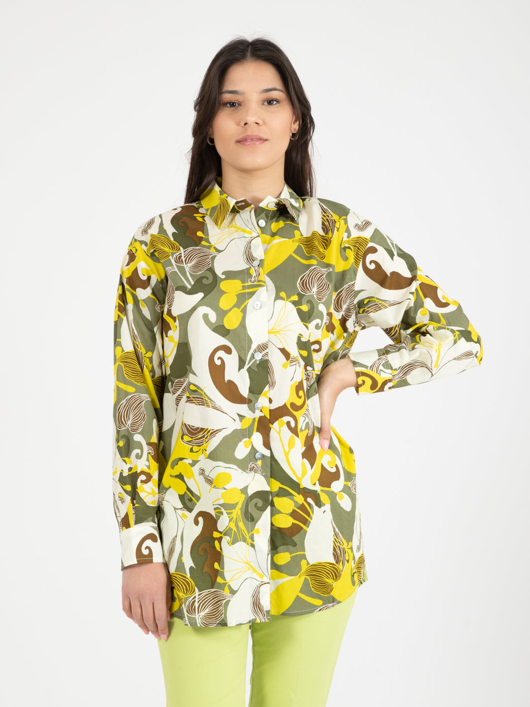 Florum muslin shirt green / brick
