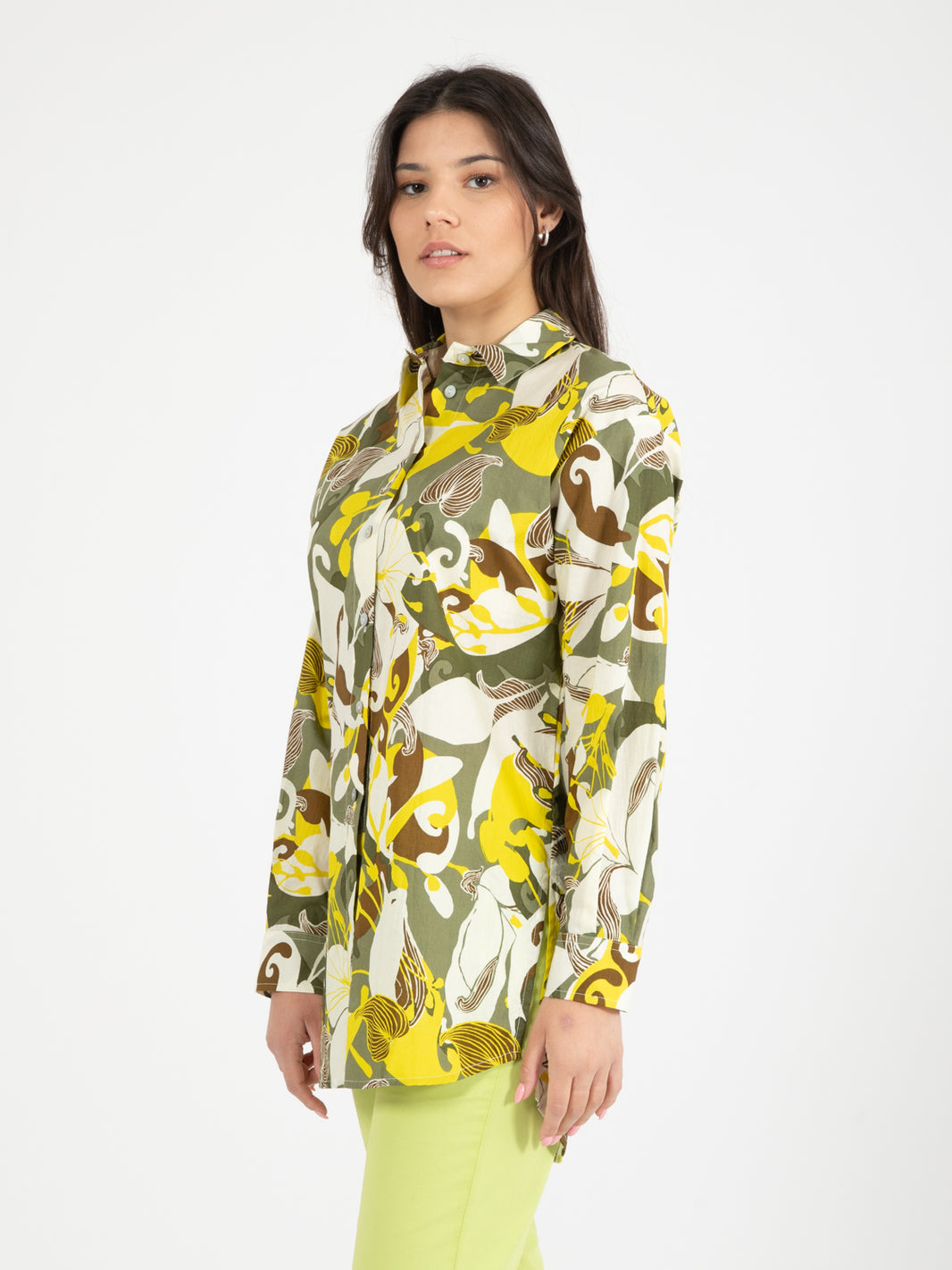 Florum muslin shirt green / brick