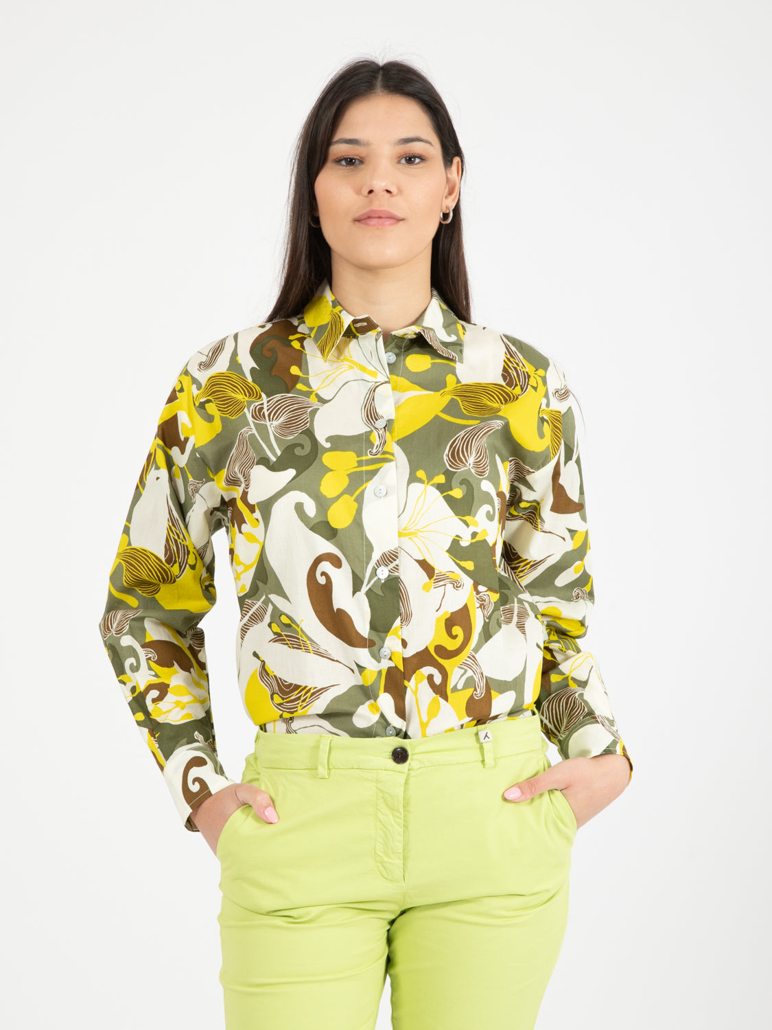 Florum muslin shirt green / brick