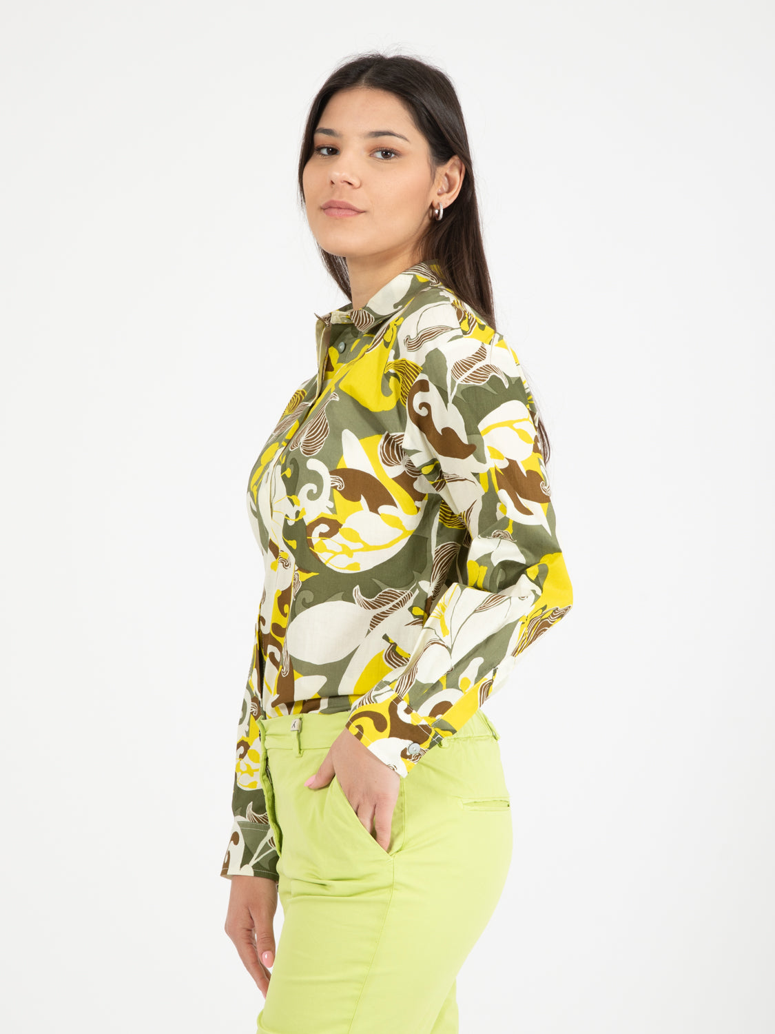 Florum muslin shirt green / brick
