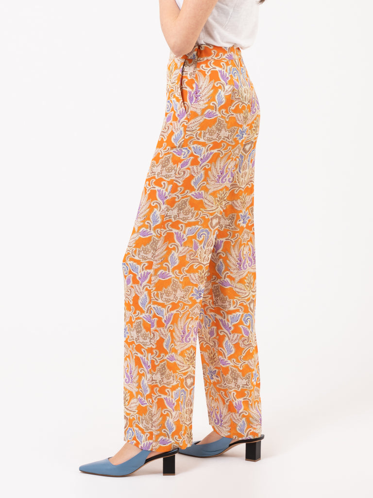 MALIPARMI - Pantaloni crepe Tropic Aroma arancio / beige / lilla