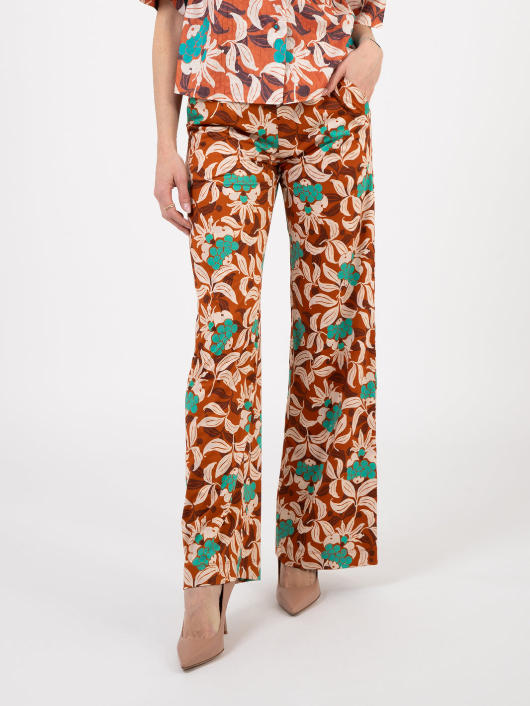 Ribes printed trousers leather / emerald