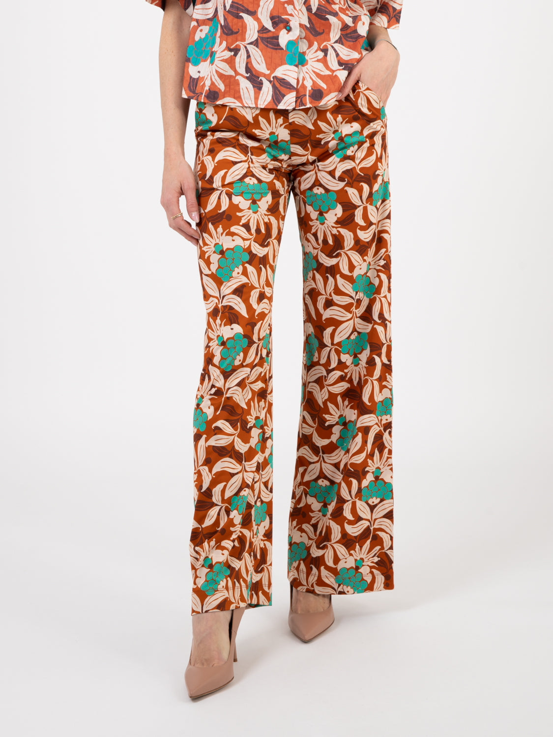 Ribes printed trousers leather / emerald