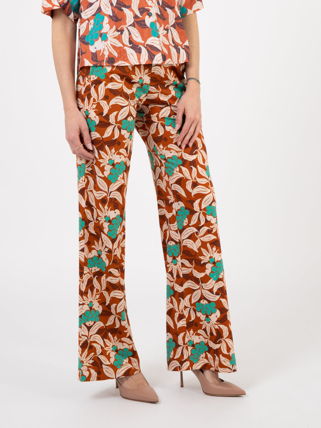 Ribes printed trousers leather / emerald