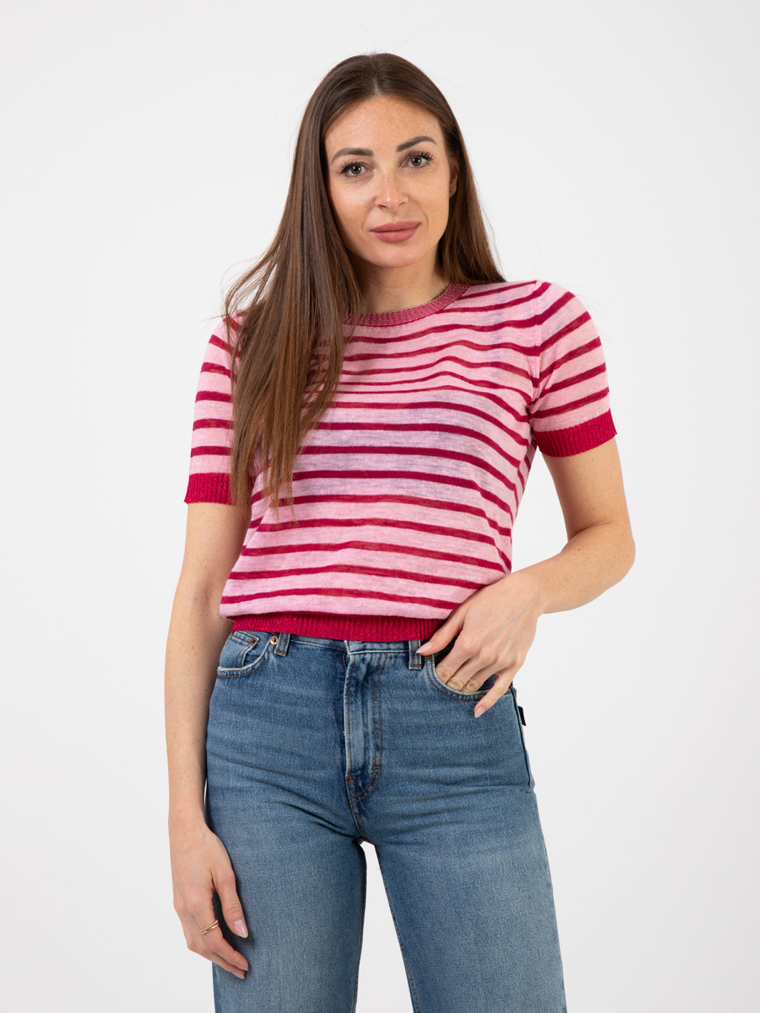 Summer linen pink / fuchsia t-shirt