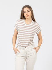 MERCI - T-shirt leggera righe bianco / beige