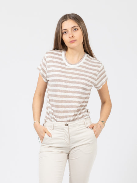 T-shirt leggera righe bianco / beige