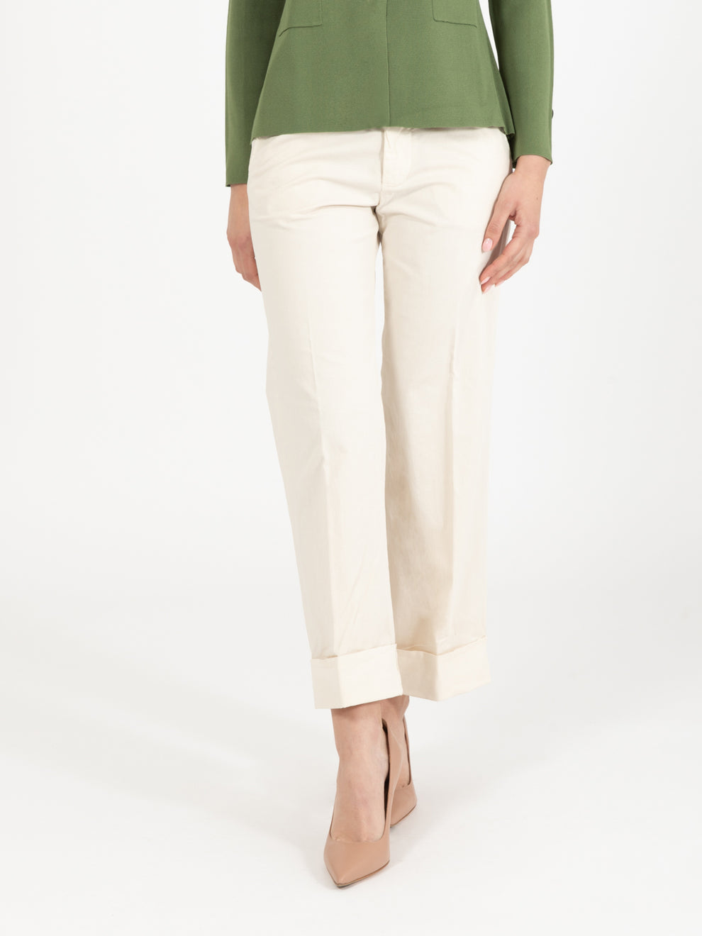 Pantaloni dritti maxi risvolto latte