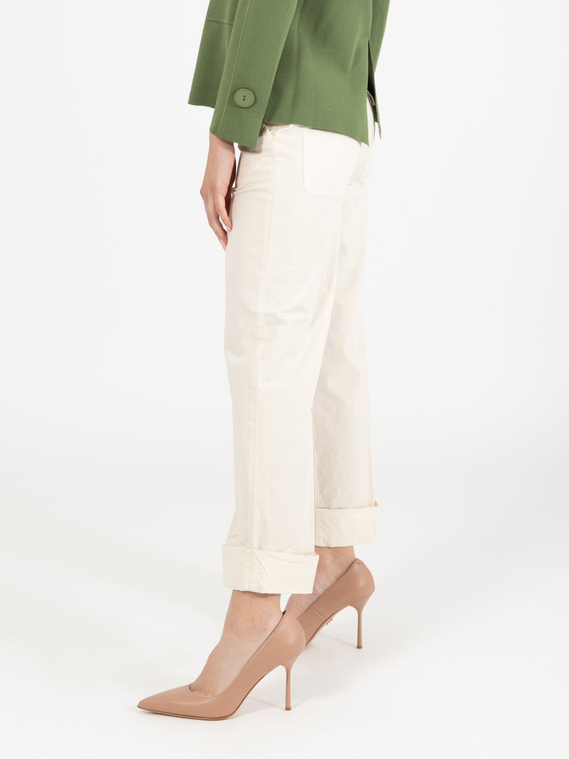 Pantaloni dritti maxi risvolto latte