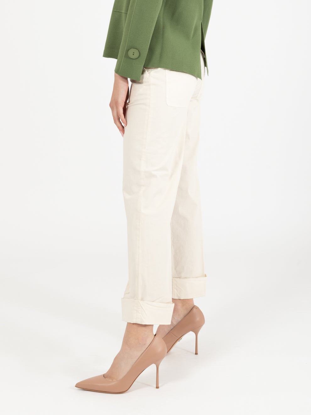 Pantaloni dritti maxi risvolto latte
