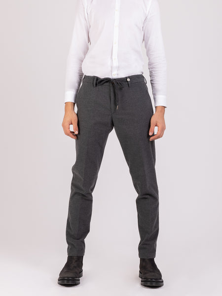 Pantaloni panno grigi con vita elastica e coulisse