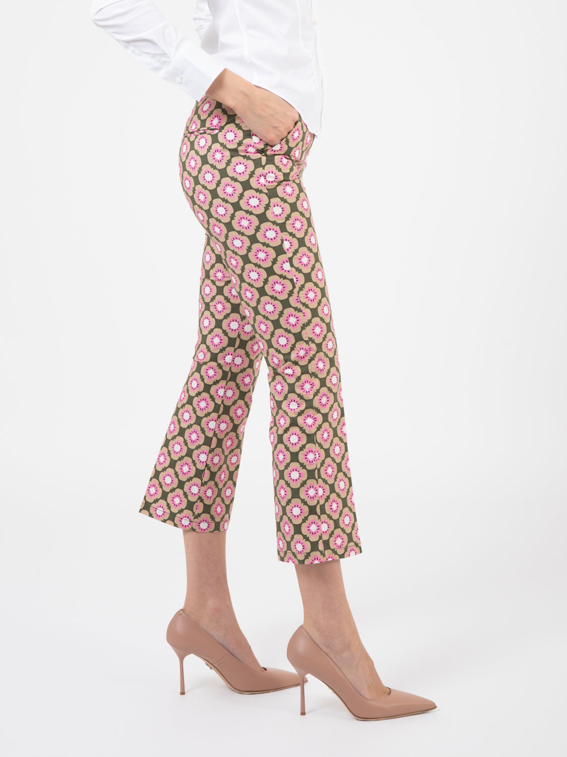 Pantaloni trombetta fantasia verde