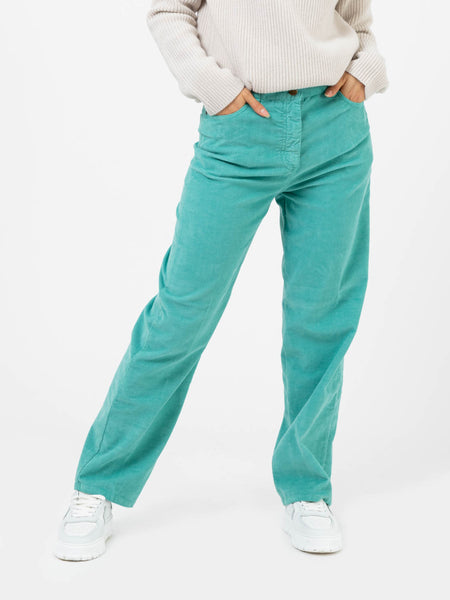 Pantaloni velluto effetto jeans verde acqua