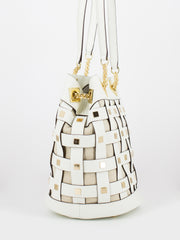 NANNINI - Borsa a sacca Festive off white borchiata