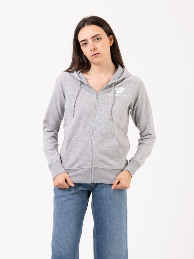NEW BALANCE - Felpa hoodie con zip Essentials FZ athletic grey
