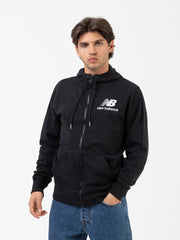 NEW BALANCE - Felpa hoodie Essential Stacked Logo black con zip
