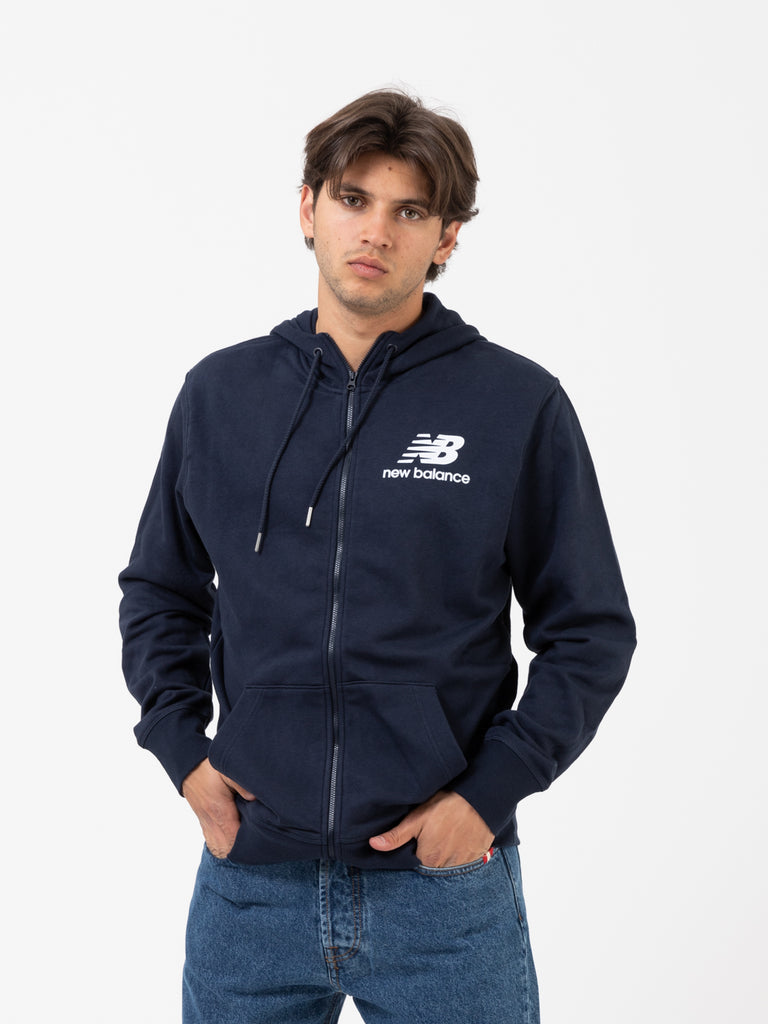 NEW BALANCE - Felpa hoodie Essential Stacked Logo eclipse con zip