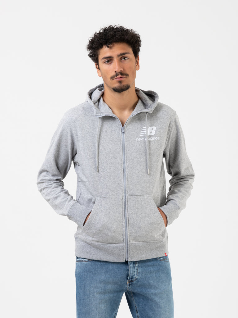 NEW BALANCE - Felpa hoodie Esse ST relaxed grey con zip