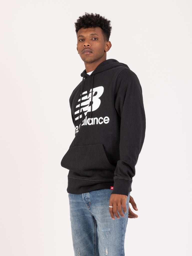 NEW BALANCE - Felpa hoodie nera con maxi logo