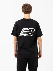 NEW BALANCE - T-shirt in cotone nera con maxi logo su schiena