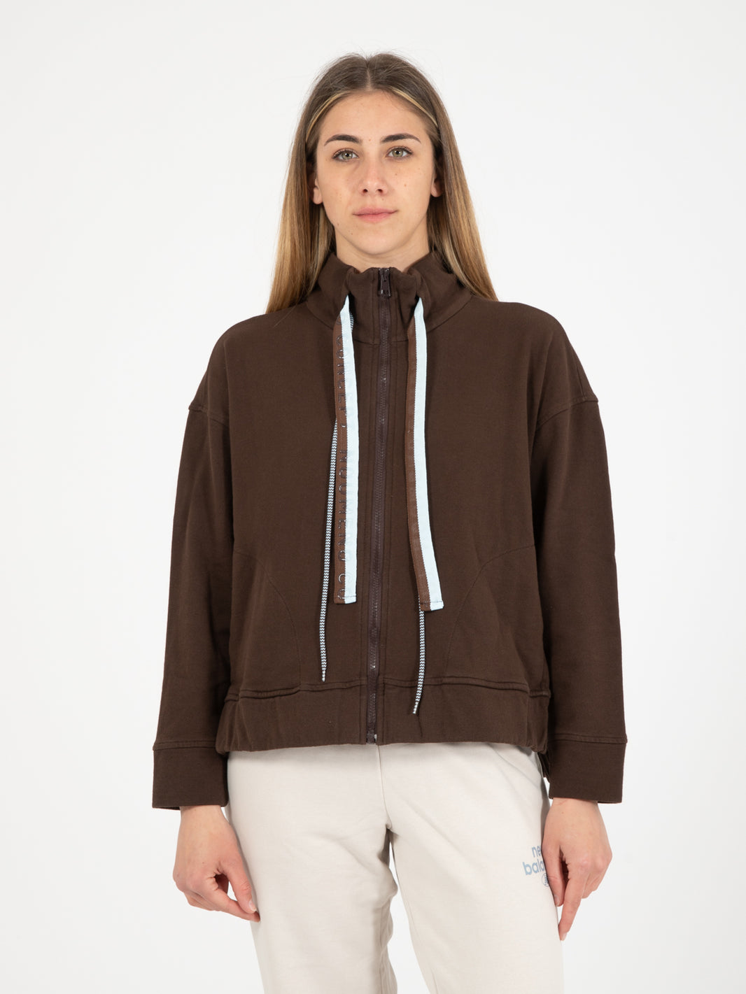 Felpa full zip doppio laccio caffè