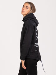 NOU-NOUMENO CONCEPT - Felpa over hoodie nera con spacco posteriore e scritte